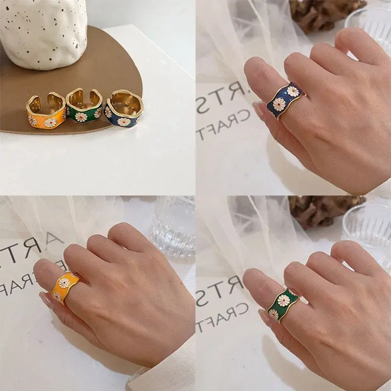 

Fashion Style Flower Women Small Enamel Couple Rings Rings Trendy Plum Blossom