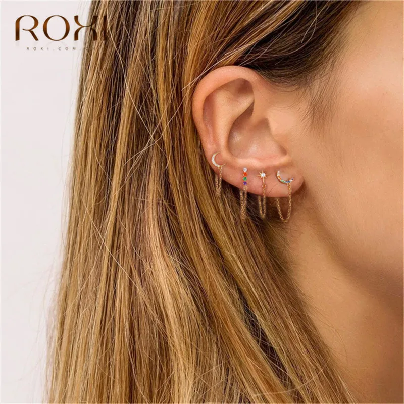 ROXI модные радужные Подвески с фианитом Висячие серьги для женщин Moon Star Boho ювелирные украшения для свадьбы серьги из стерлингового серебра 925 пробы