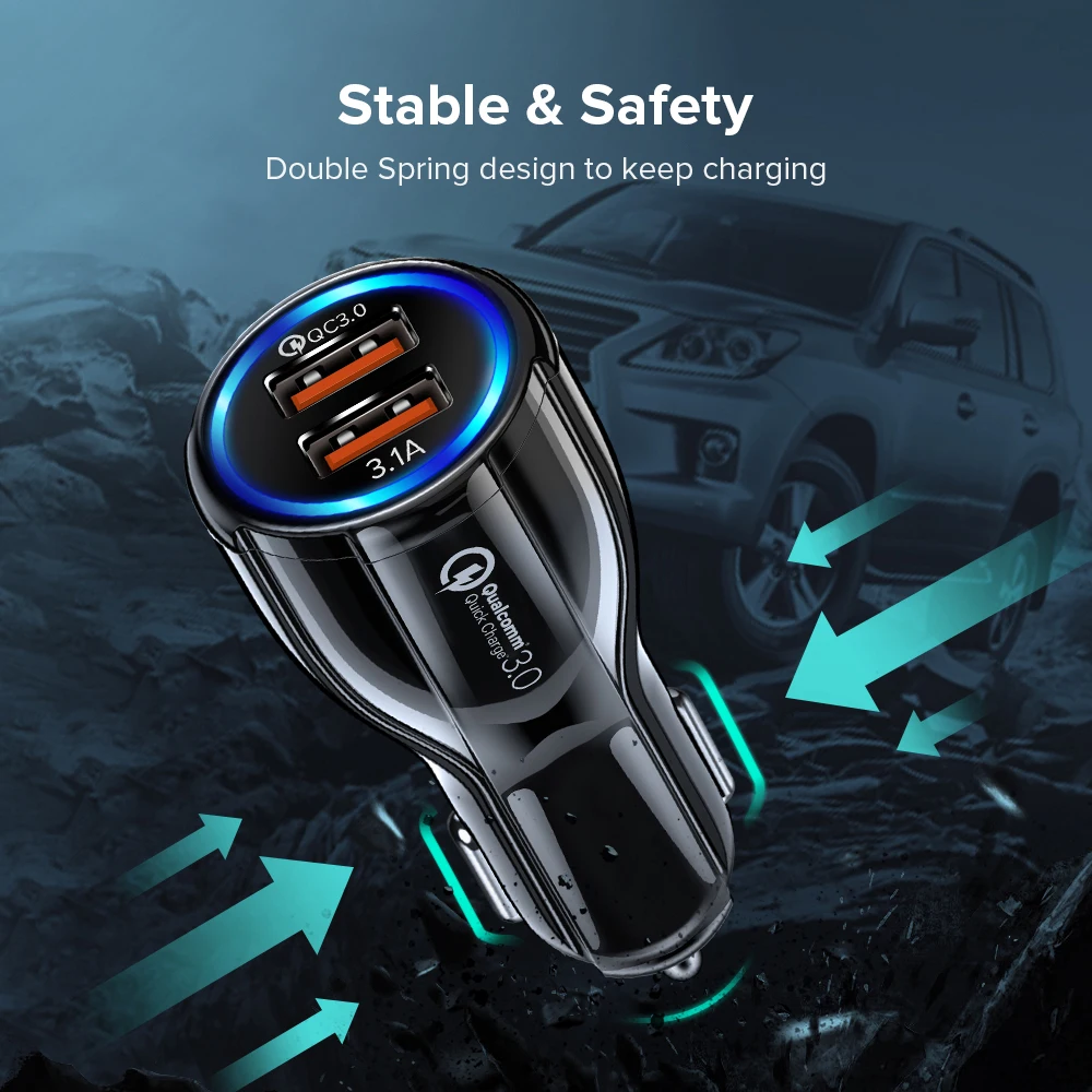 

Car Charger Cigarette Lighter Universal Dual USB Quick Charge 3.0 Mobile Phone Fast Car Charger for iPhone Samsung HUAWEI