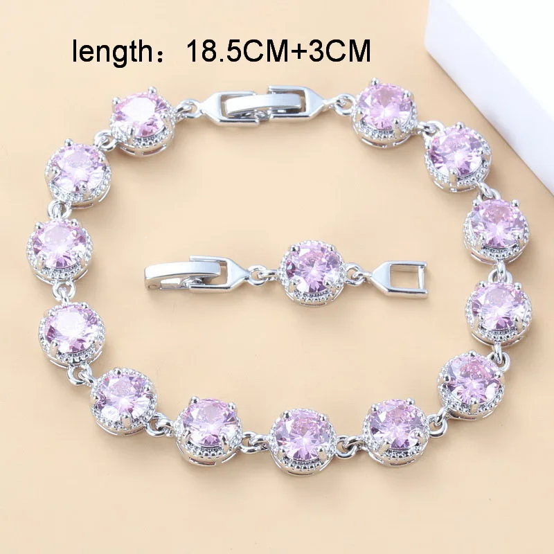 Сладкий розовый циркон Свадебный костюм серебро Цвет Круглый Ювелирные наборы