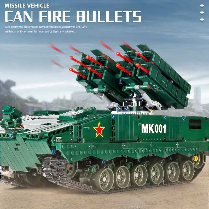 

MOULD KING 20001 high-tech Main Red Flag HJ-10 Battle Anti-tank Missile Vehicle Model Building Blocks Bricks Toys Birthday Gifts