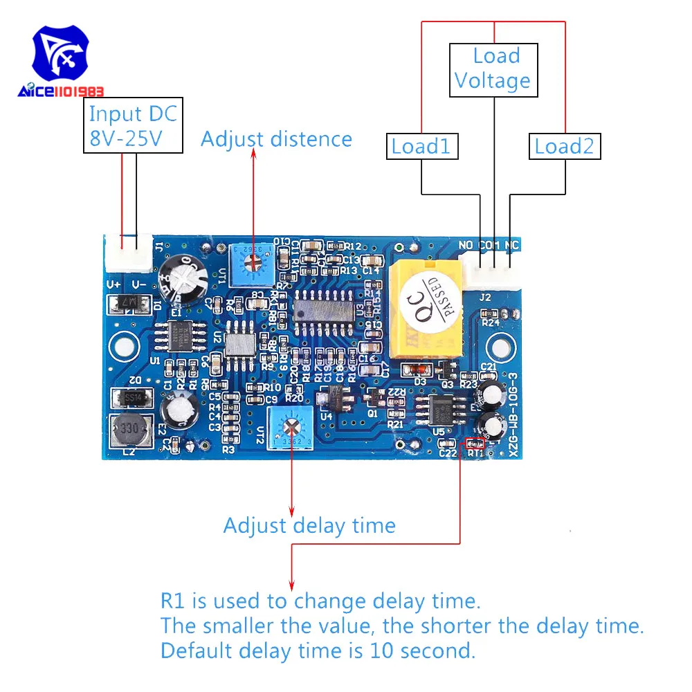 diymore Microwave Radar Sensor Module Delay Time Sensing Distance Switch Controller DC 9V 12V 24V 10GHz with Wires for Arduino