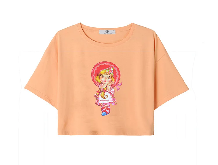

Women Girls Short Sleeve Cartoon Print T-shirt Ladies Summer Casual Round Neck Crop Top