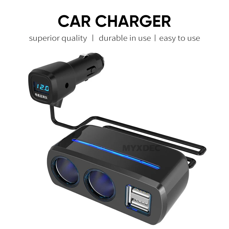 Тройная Розетка от 1 до 2+ 3 USB источник питания Автомобильное зарядное устройство с синим светильник автомобильный адаптер аксессуар DC12V