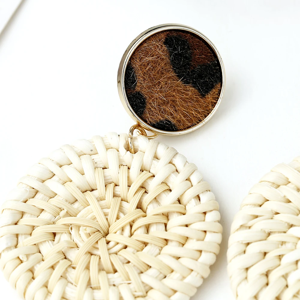 XIYANIKE этнические плюшевые леопардовые длинные серьги из ротанга для женщин