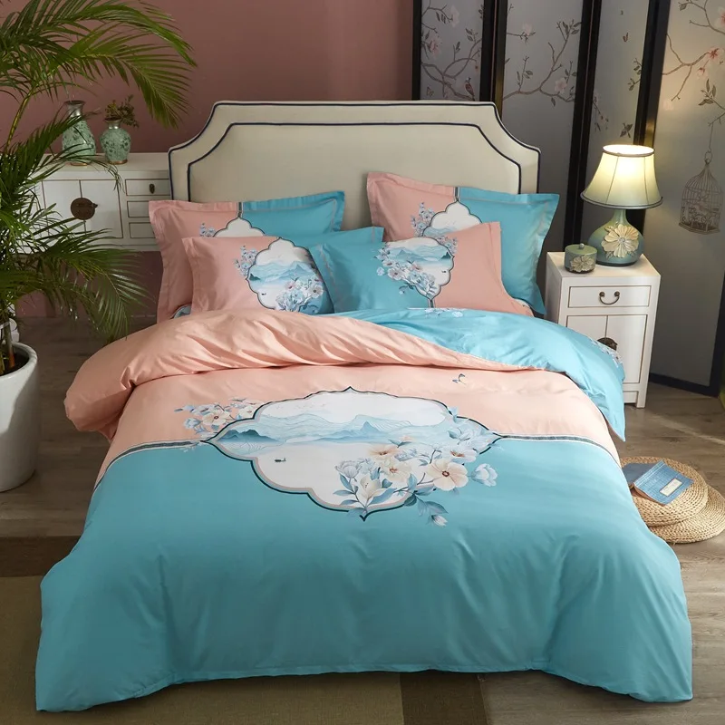

Pure Cotton 60 Thread Count Luxury Floral Duvet Cover Twill Colorful Classic Striped King Queen Size Bedding Set Bed Sheets