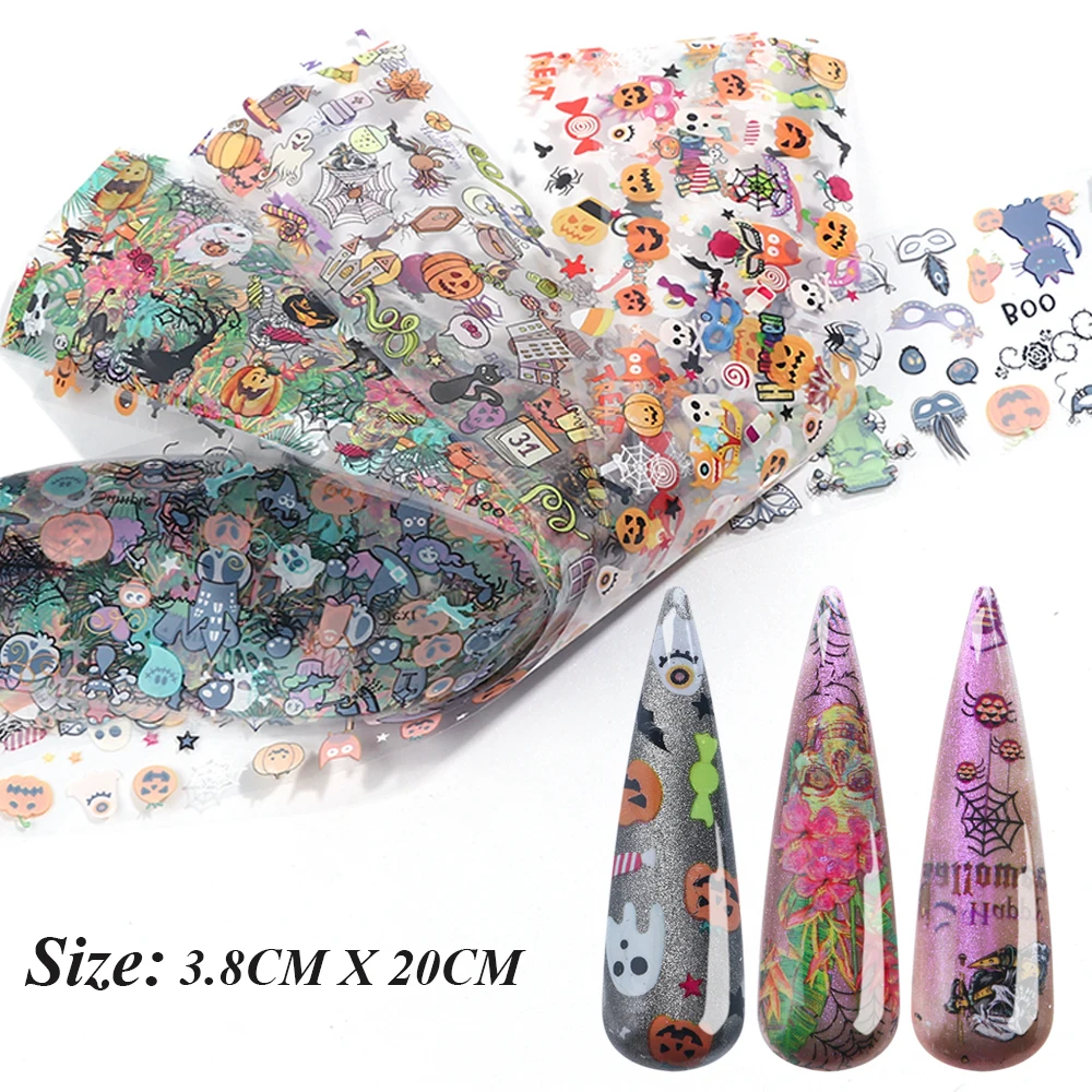 10 шт./компл. переводные наклейки для ногтей с дизайном Хэллоуина черепом тыквой