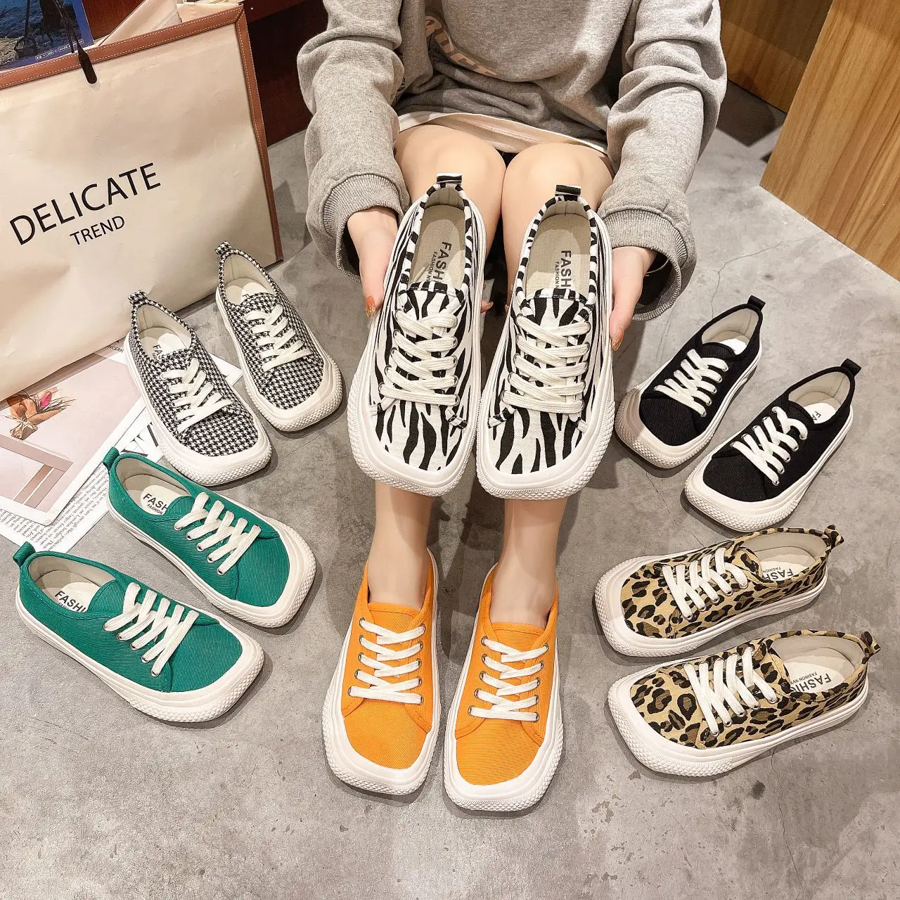 

Canvas Shoes Women Spring Summer 2021 New Style Square Leopard All-match Flat-bottom Casual Female Chaussures Capatos De Mujer