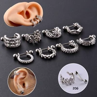 9pcs ear cartilage ring stainless steel barbell with cz hoop tragus cartilage cuff piercing helix daith rook lobe earrings