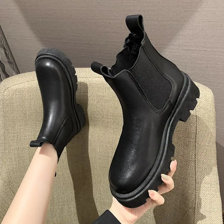 

HOKSZVY 2021 Spring And Autumn New Net Celebrity Round Toe Pipe Boots Women's Fashion Chelsea Boots Elastic Mid-pipe Boots HYGC