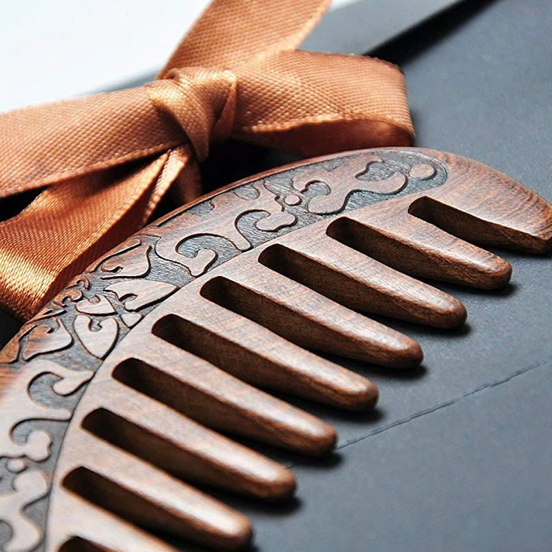 

Wood Comb Wooden hair comb Natural Comb-Anti Static Massage through the comb (Flower-Wide tooth)