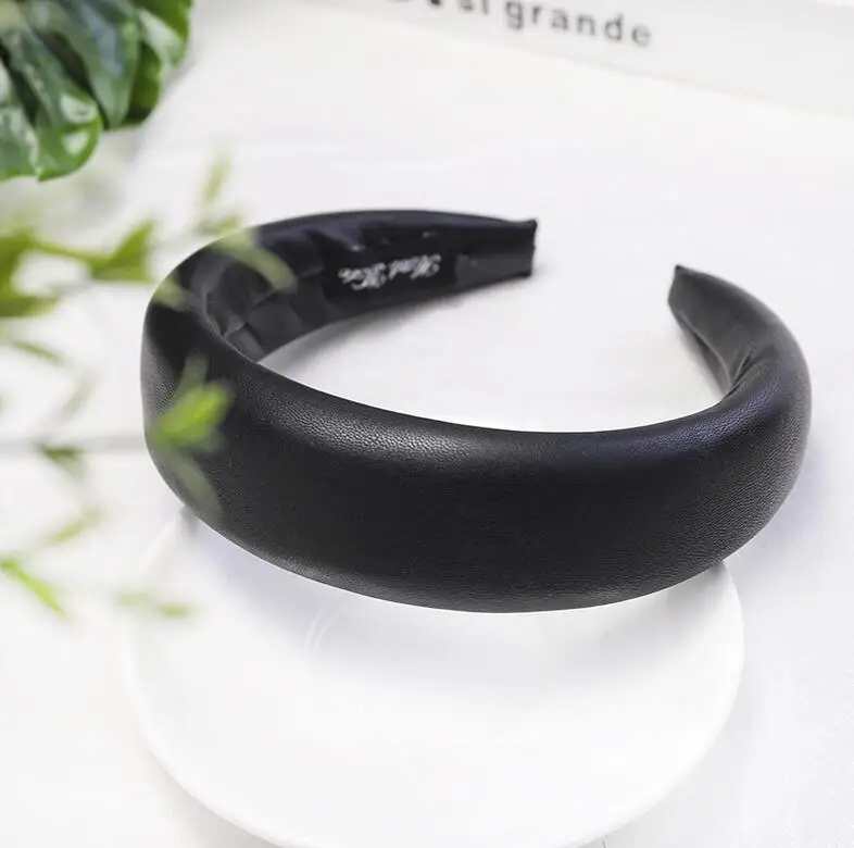 Новая толстая губка оголовье гладкая искусственная кожа Hairband для женщин твердая Осенняя лента для волос широкий тюрбан Украшения для волос оптом - Цвет: black hairband