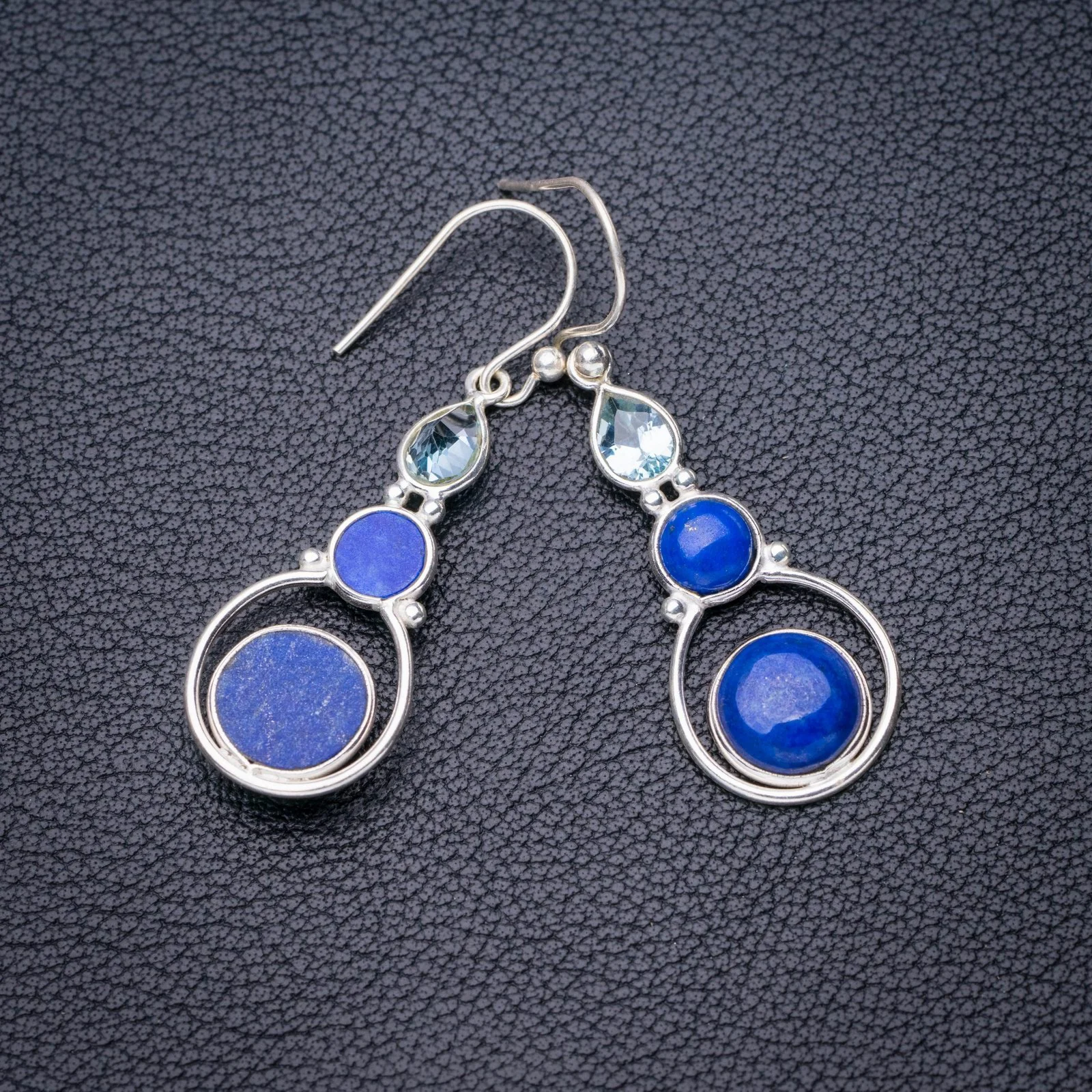 

Серьги ручной работы из серебра 1,75 дюйма E5360 с голубым топазом, StarGems Natural Lapiz Lazuli