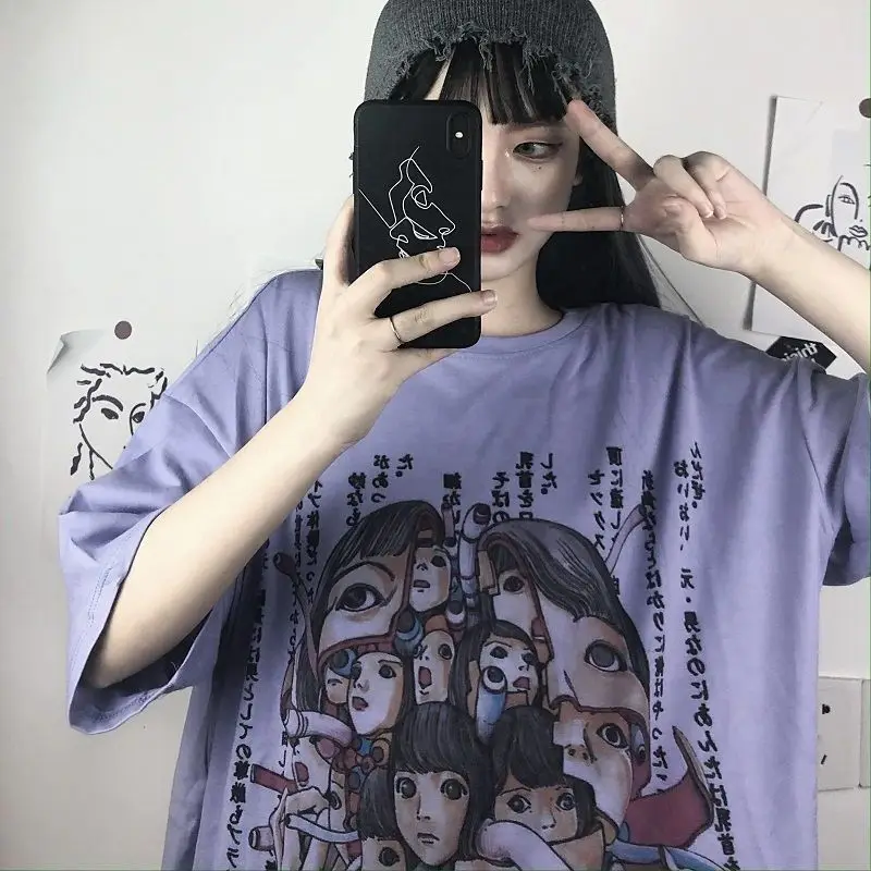 

Summer 2020 new Korean version ins Harajuku style retro cartoon loose short sleeve t-shirt female student top half sleeve
