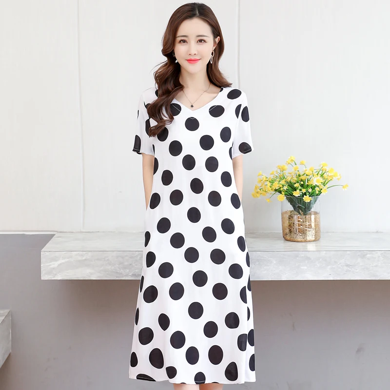 

2021 Women Sundress Vintage V-Neck Long Dot Pinted Dress Female Casual Summer Beach Boho Dresses Loose Vestidos