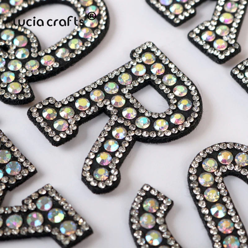 

Lucia Craft 26pcs Alphabet Letter Patches Sew on Rhinestone Diamond Patch For Garment Hats Bags Applique DIY Accessories L0712