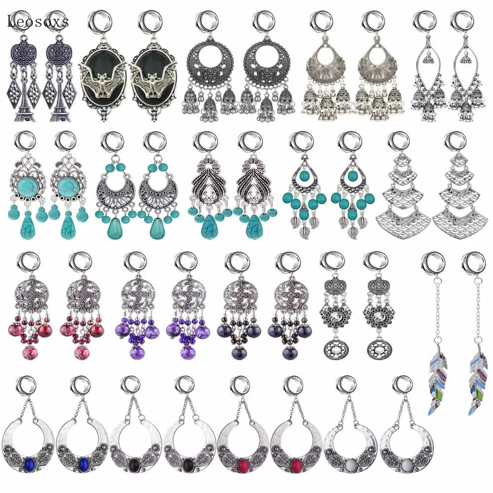 

Leosoxs 2pcs European and American Retro Hollow Geometric Tassel Bell Long Ear Piercing Jewelry