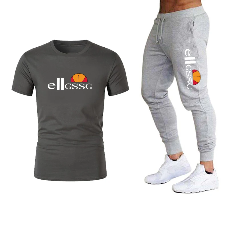 

Summer cool and breathable suit youth sportswear round neck T-shirt tie feet trousers solid color casual simple couple clothes