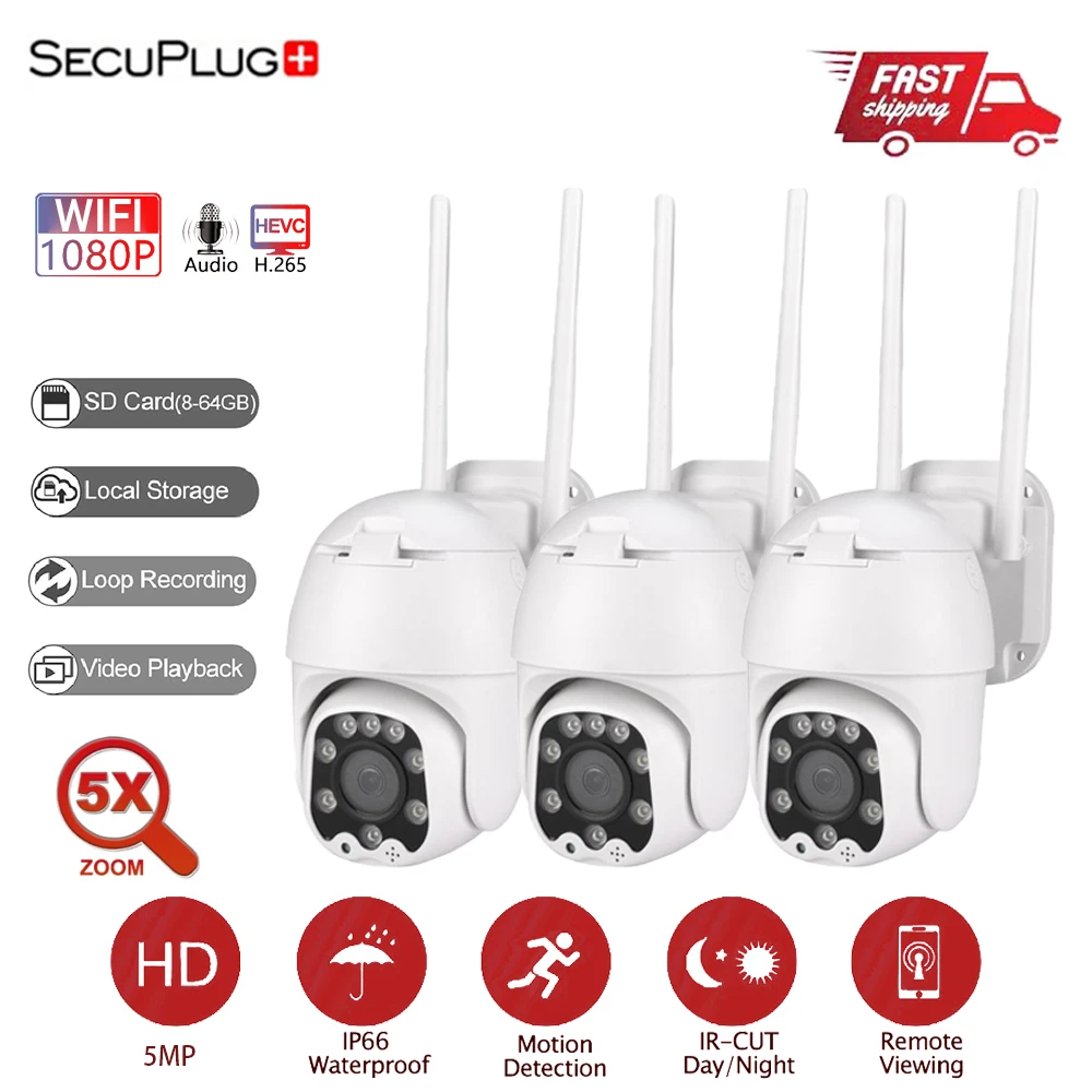 

WiFi IP Camera Outdoor 1080P HD CCTV Camera PTZ Dome Camera Home Security Surveillance 5X Optical Zoom Color Night Vision