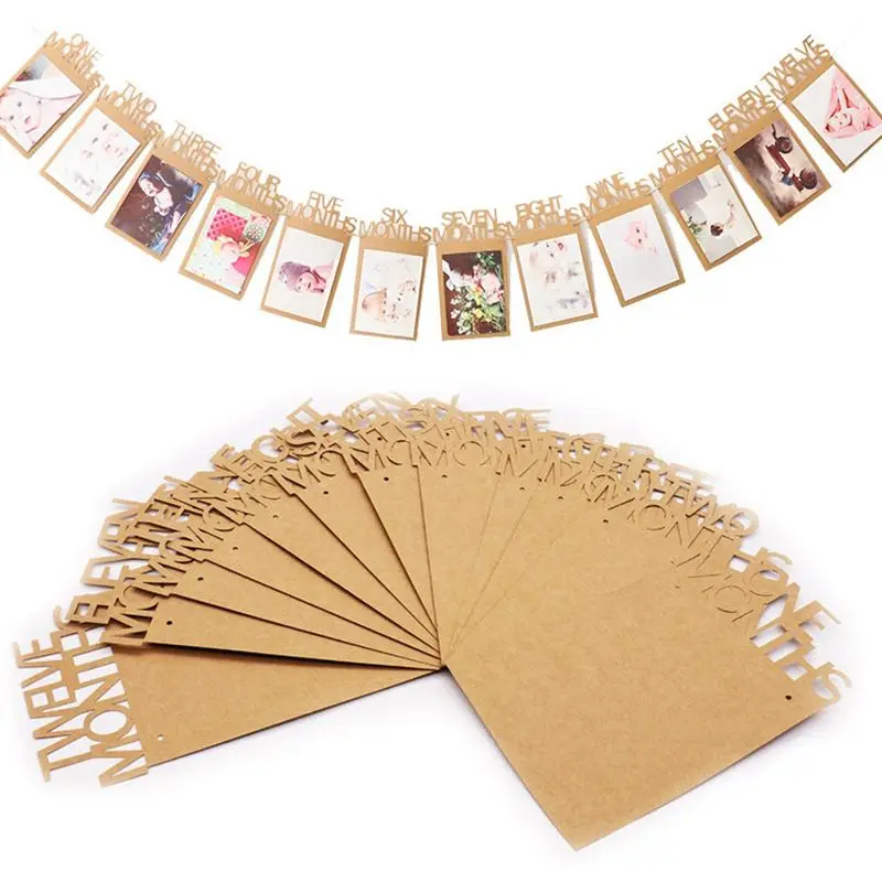 

Baby Birthday Banners 12 Months Photo Bunting Baby Shower Paper Garland Boy Girl 1st Birthday Party Decoration Supplies