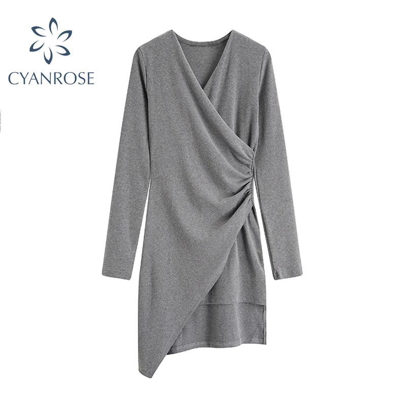 Женское платье сексуальное с длинным рукавом v образным вырезом необычное