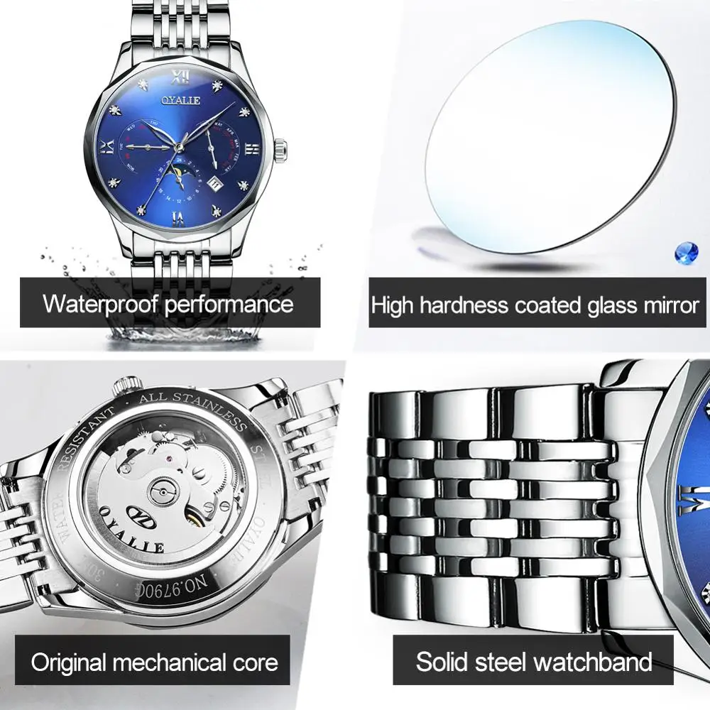 

Men's automatic mechanical wristwatch top brand business style tungsten steel watchband waterproof luxury male clock