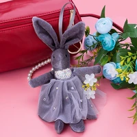 bright silk fabric rabbit doll clay full drill long ears rabbit doll keychain bag pendant wrist pearl chain