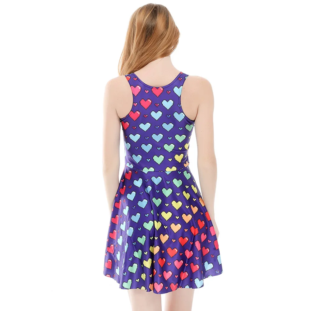 Синий фон Красочные Любовь Цифровая печать плиссированная юбка-Зонтик Горячая |