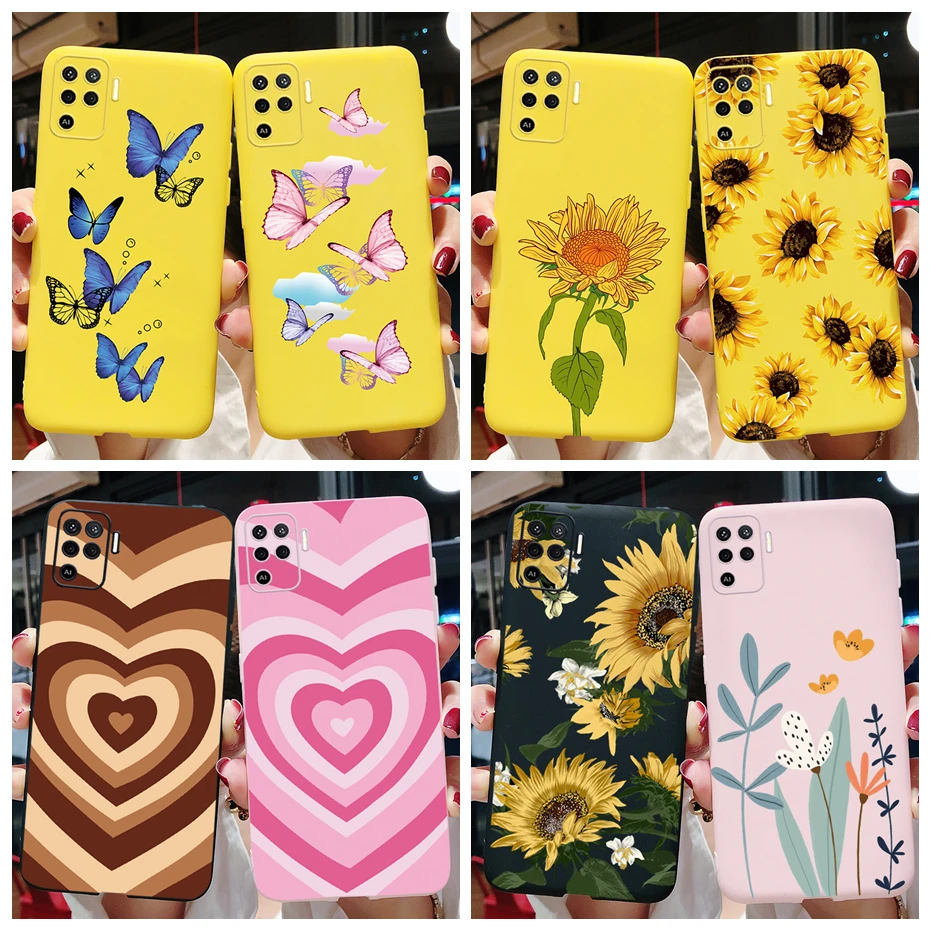 Чехол для Oppo Reno5 Lite Мягкая силиконовая задняя крышка с цветочным принтом