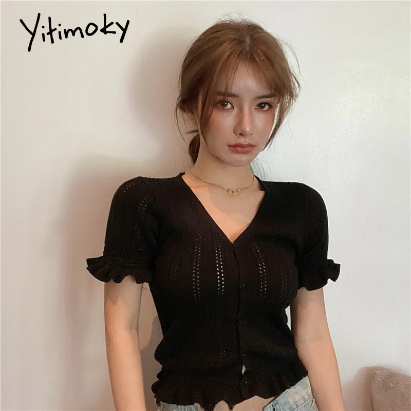 Женский короткий кардиган с вырезами вязаный свитер v-образным вырезом и