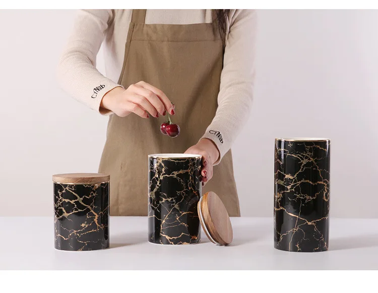 

Decorative bottle ceramic snack storage tank marble cereal storage tank food sealed tank grain