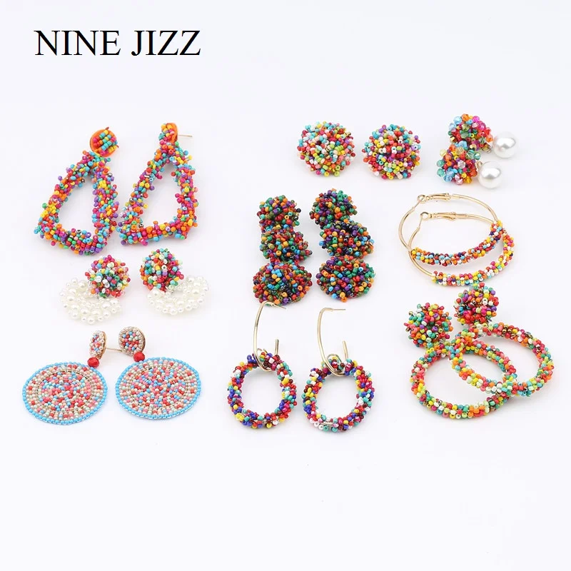 

NINEJIZZ Colour Beads Earrings Bohemia Handmade Large Tassel Statement Drop Earrings For Women Gift Wedding Bridal Jewelry