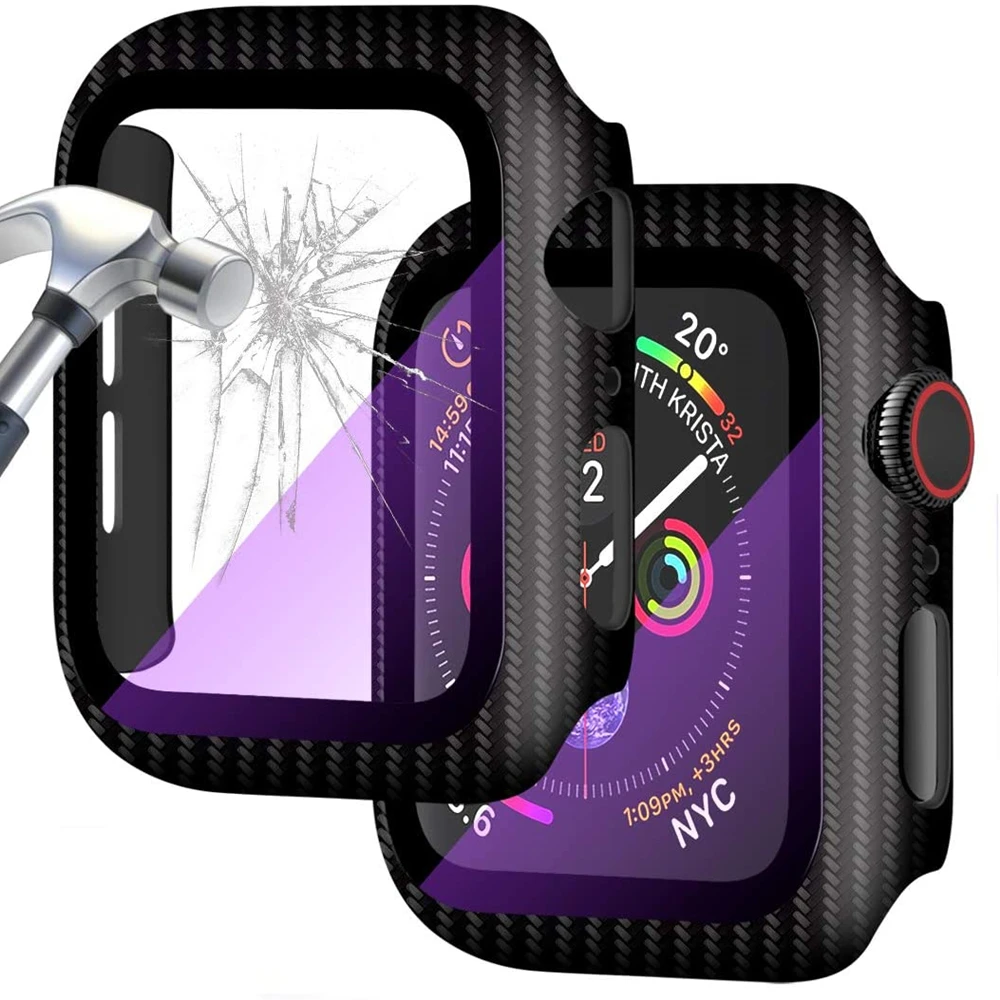 

Твердый чехол для Apple Watch серии 5/4, 40 мм, 44 мм, защита экрана, тонкая крышка, бампер, закаленное стекло, полная защита для iWatch, чехол