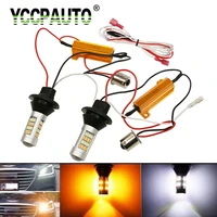 yccpauto 2pcs canbus t20 w21w p21w py21w led bulbs car turn signal light drl no error 1156 ba15s dual color auto lamp dho 42smd
