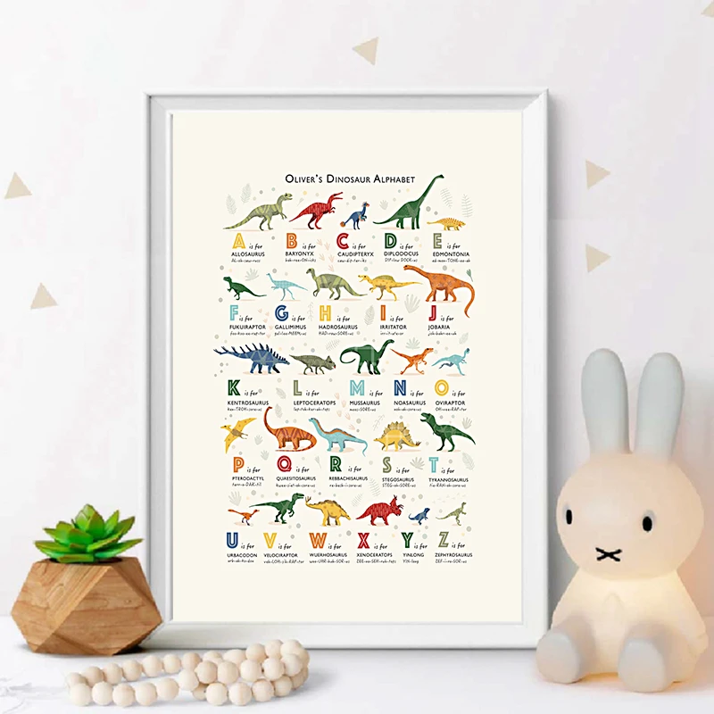 

Dinosaur Alphabet Baby Nursery Wall Art Canvas Painting Educational Abc Posters and Prints Nordic Kids Decoration Custome Name