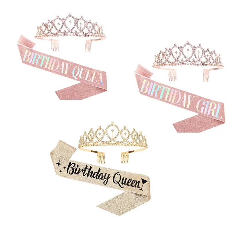 

Happy Birthday 30th 40th 50th Rose Gold Satin Sash Crown Birthday Party Decorations Adult 30 40 50 Anniversary Party Supplies