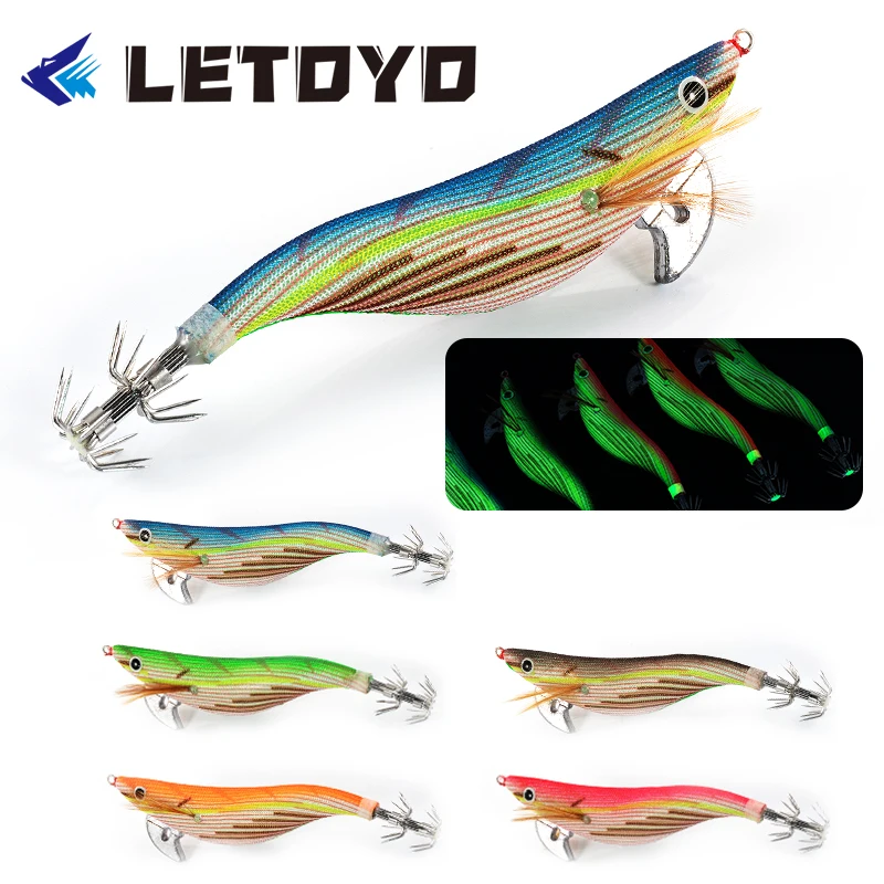 

LETOYO Fishing Lure Artificial Squid Hook Jigs Noctilucent Squid Cuttlefish Jigs Lures Spinnerbait Wood Shrimp For Sea Fishing