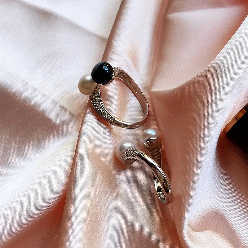 Женское серебряное кольцо с высоким блеском и двойным натуральным жемчугом 925