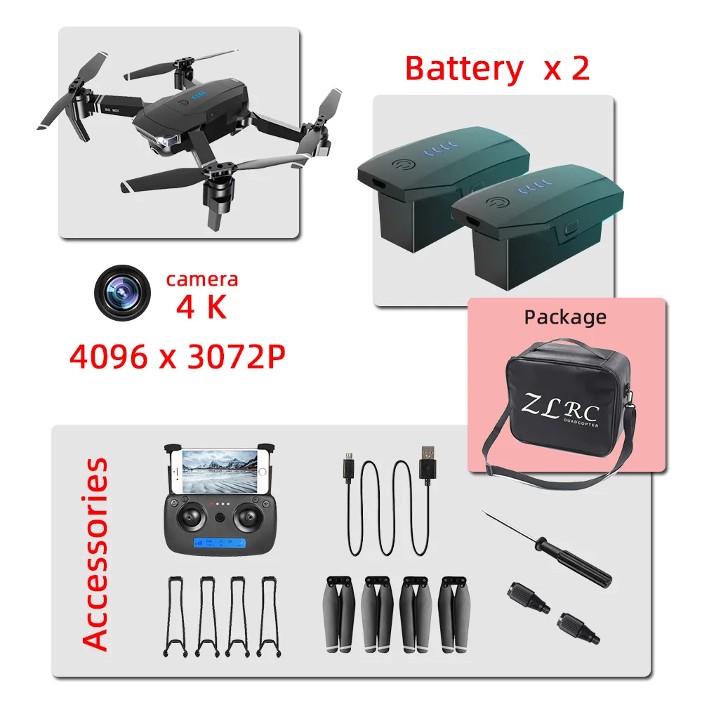 4K 2B bag Дрон 4K SG901 в rc вертолет Дроны с камерой hd Дрон игрушки Квадрокоптер Профессиональный Дрон Квадрокоптер селфи игрушки vs SG907 - Цвет: 4K 2B bag