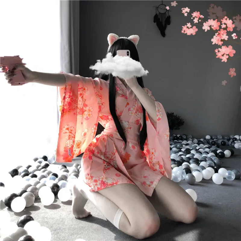 

Sakura Girl 2pcs Set Japanese Kimono Sexy Cosplay Outfit Women Traditional Style Robe Yukata Costumes Pajamas Kimono Uniform