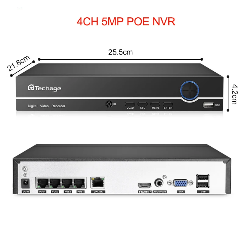 Techage H.265 4CH 8CH 4MP 5MP 1080P POE NVR аудио выход безопасности видеонаблюдения сетевой видеорегистратор до 16CH для POE IP камеры