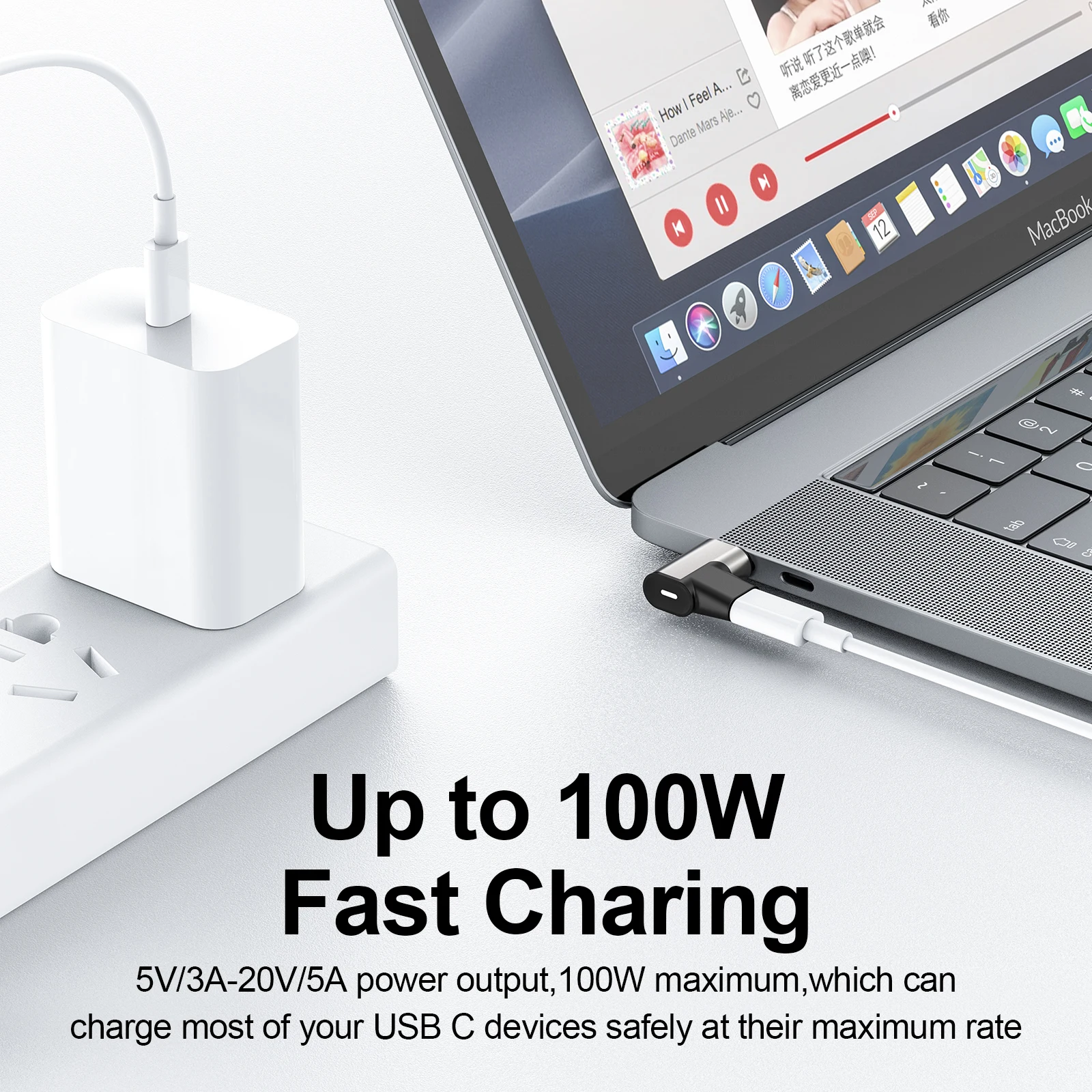 Adaptador de codo USB C de 24 Pines, convertidor de datos magn&eacute;tico de carga r&aacute;pida, sincronizaci&oacute;n de datos de 10Gbs, 100W, adecuado para m&aacute;s dispositivos tipo C-2