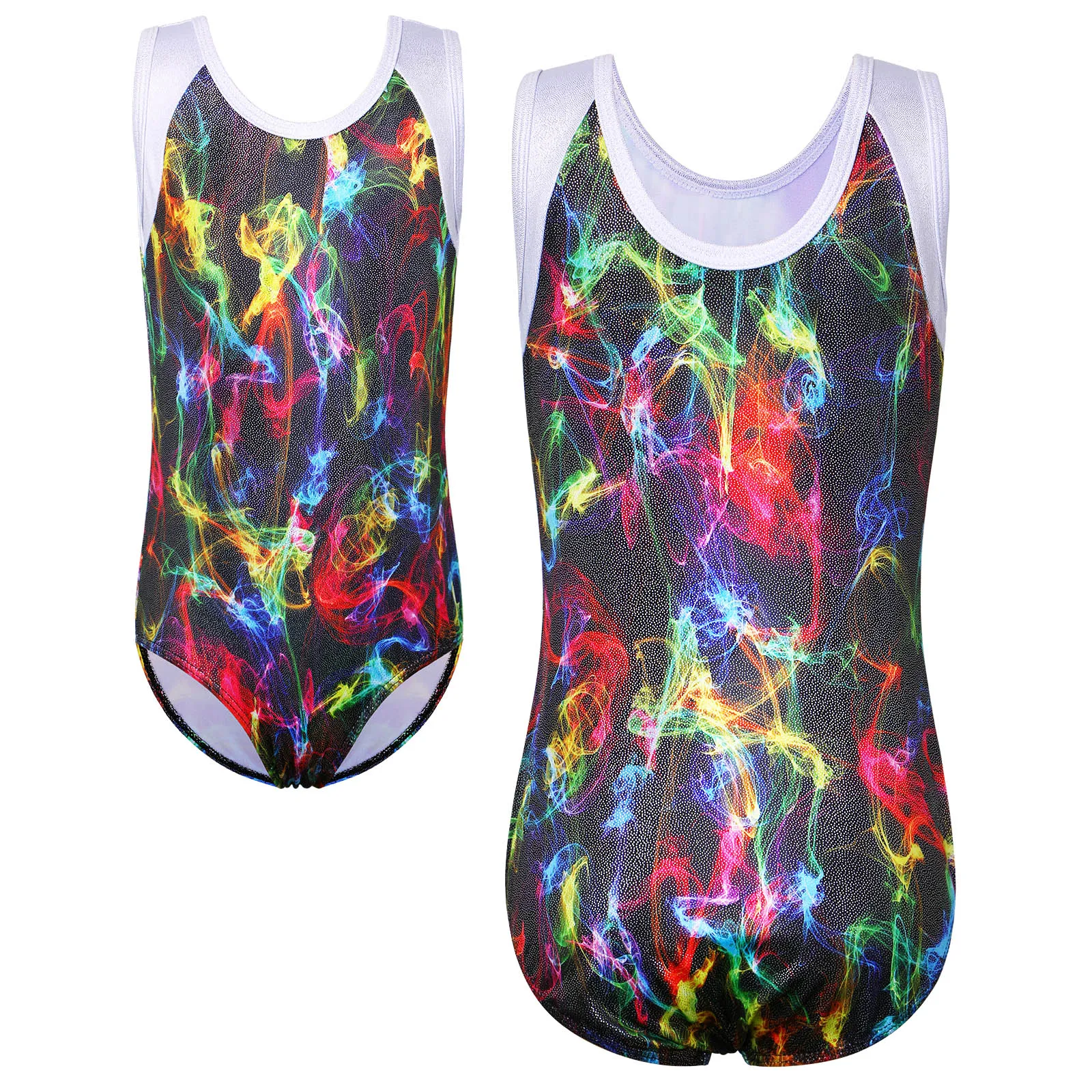 

BAOHULU Girls Ballet Costume Sleeveless Jumpsuit One Piece Flame Print Gymnastics Leotard Dancewear Ballerina Practice Bodysuit