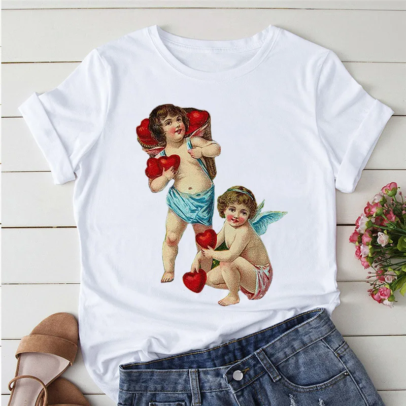 

Aesthetic New Cupid Printed Kawaii T Shirt Women Casual Korean Fashion T-shirt Tees Female Tshirt Short Sleeve 90s Top