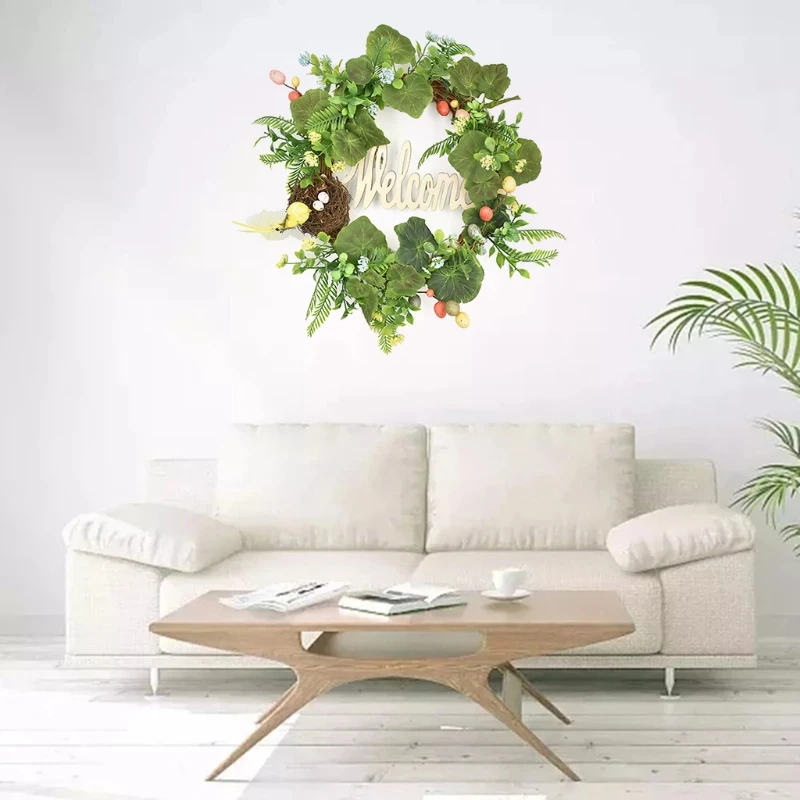 

Easter Garland Eggs Rattan Wreath Artificial Flower Door Hang Easter Decoration