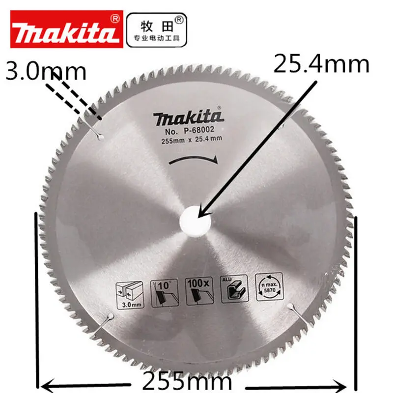 Makita P-68002 255*25,4*100T карбидный пильный диск из алюминия для LS1017L LS1016 LS1040 LS1045 и т. д.