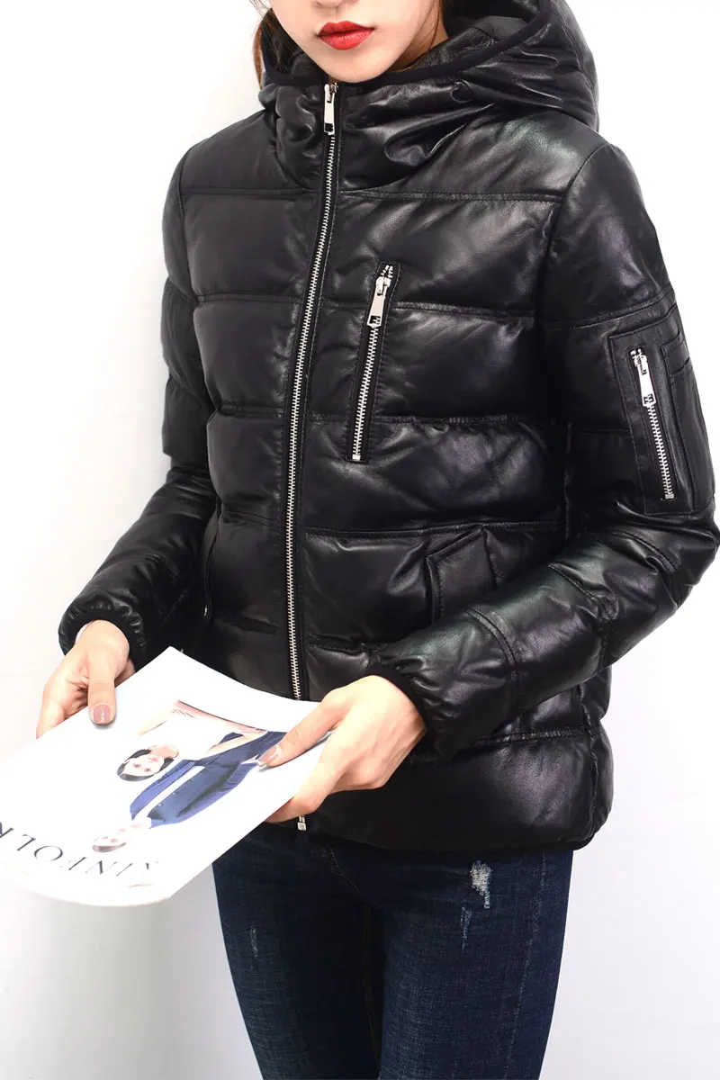 Женский пуховик из натуральной овечьей кожи зимняя куртка PP326 2019|Кожаные куртки| |