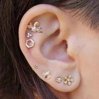 7pcsset fashion flower bee hexagon crystal stud earring set simple vintage alloy party earrings women fashion jewelry gifts