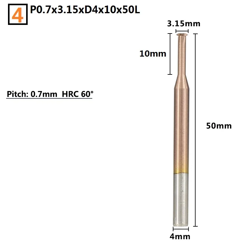 P0.7x3.15xD4x10x50L 1 шт. однониточный фреза P0.25-0.8 TiCN с покрытием ЧПУ фреза 4 мм хвостовик Резьбовая мельница Карбид Концевая фреза - Длина режущей кромки: P0.7x3.15xD4x10x50L