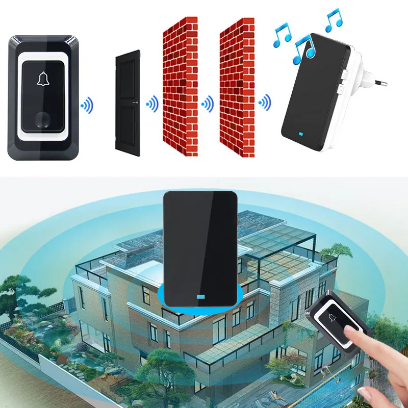Домашний Беспроводной дверной звонок 28 мелодий простой в установке 4 приемника